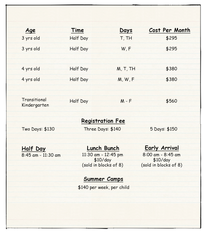 Schedule & Tuition – PCOM Preschool
